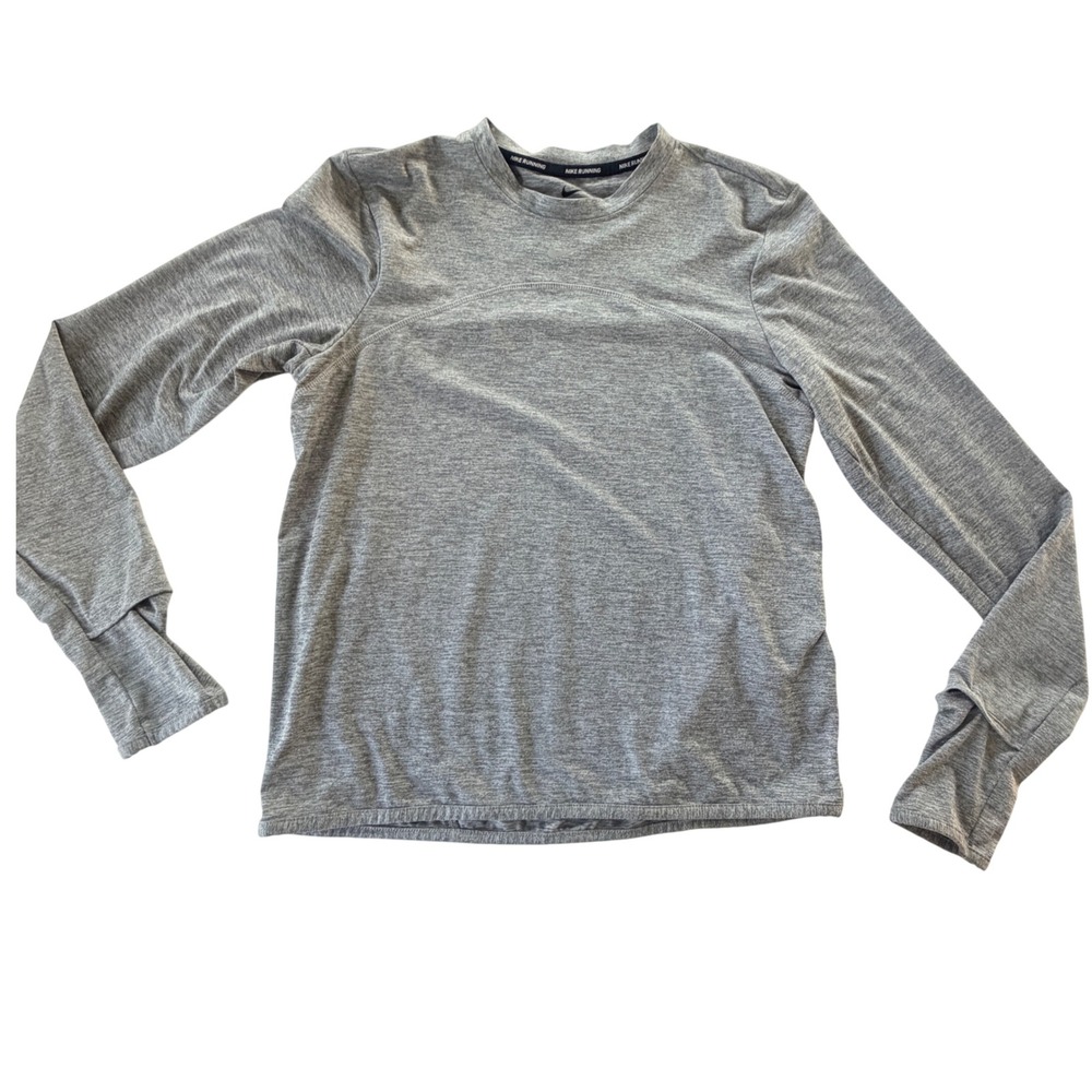 Nike Dri Fit Long Sleeve Running Top Women SM Gray Stretch Thumbholes Zip Pocket